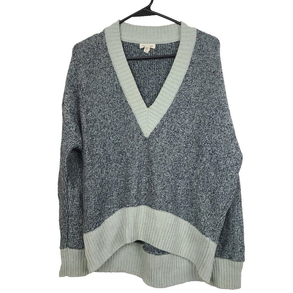 Silence + Noise Womens Oversized Pullover Sweater Medium Gray Mint Green V Neck